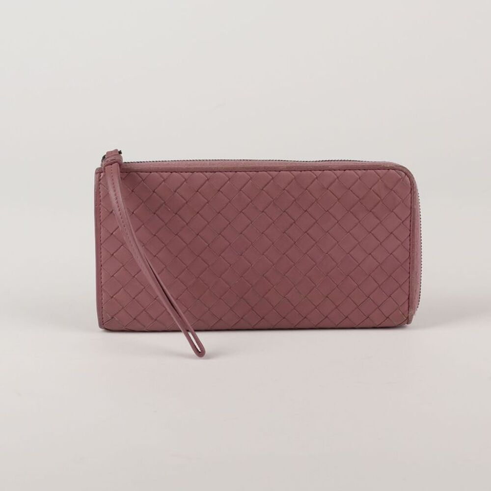 Dark Pink Intrecciato Leather Long Wallet